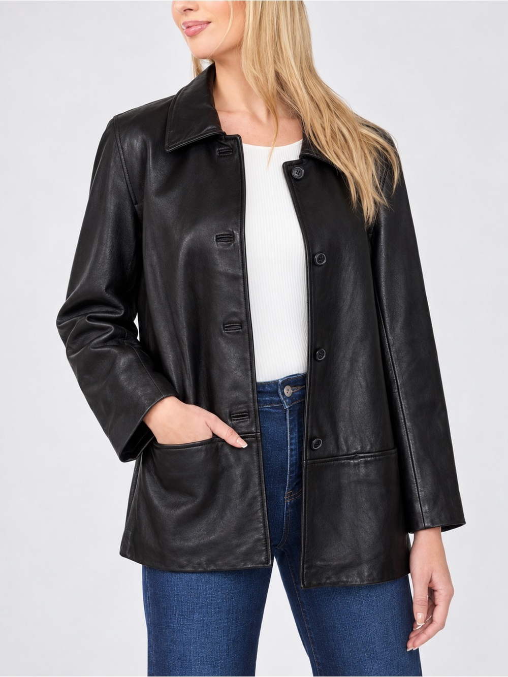 Excelled Black Genuine Leather Blazer Jacket 100% Leather Size M Vintage Y2K 90s